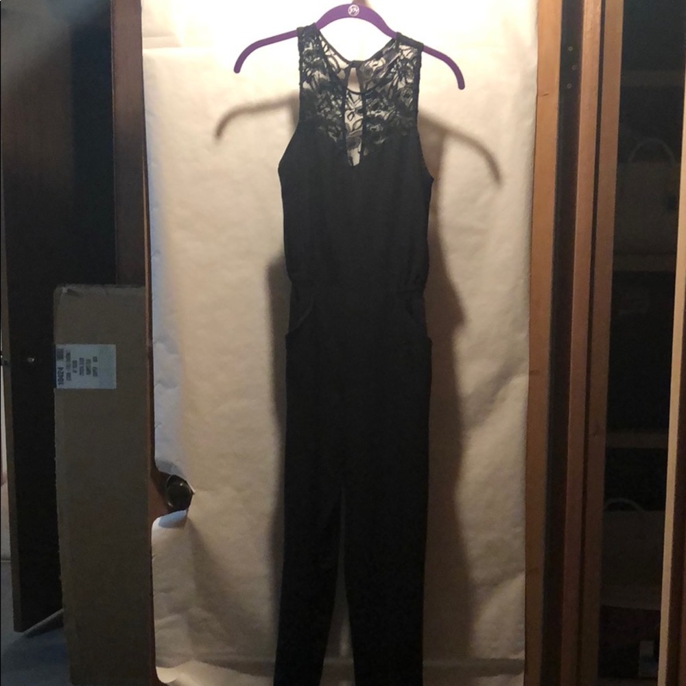 Aqua black lace jumpsuit